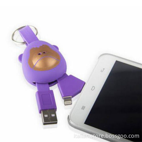 Lovely monkey head-design USB data cable for iPhone 5/Samsung mobile phones